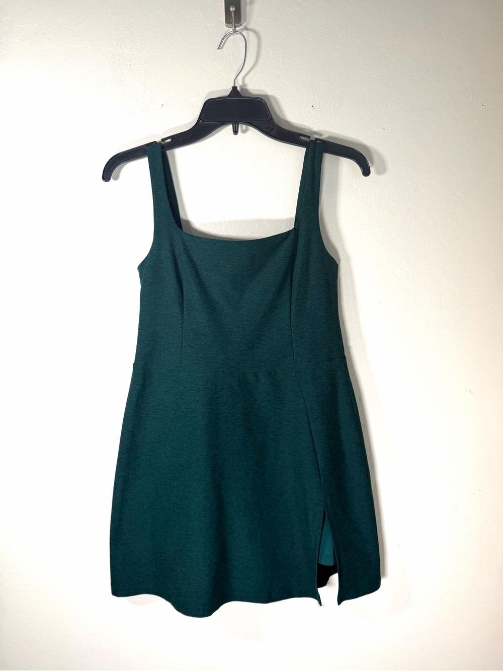 Beyond Yoga Emerald Green Square-Neck Mini Dress with Side Slit
